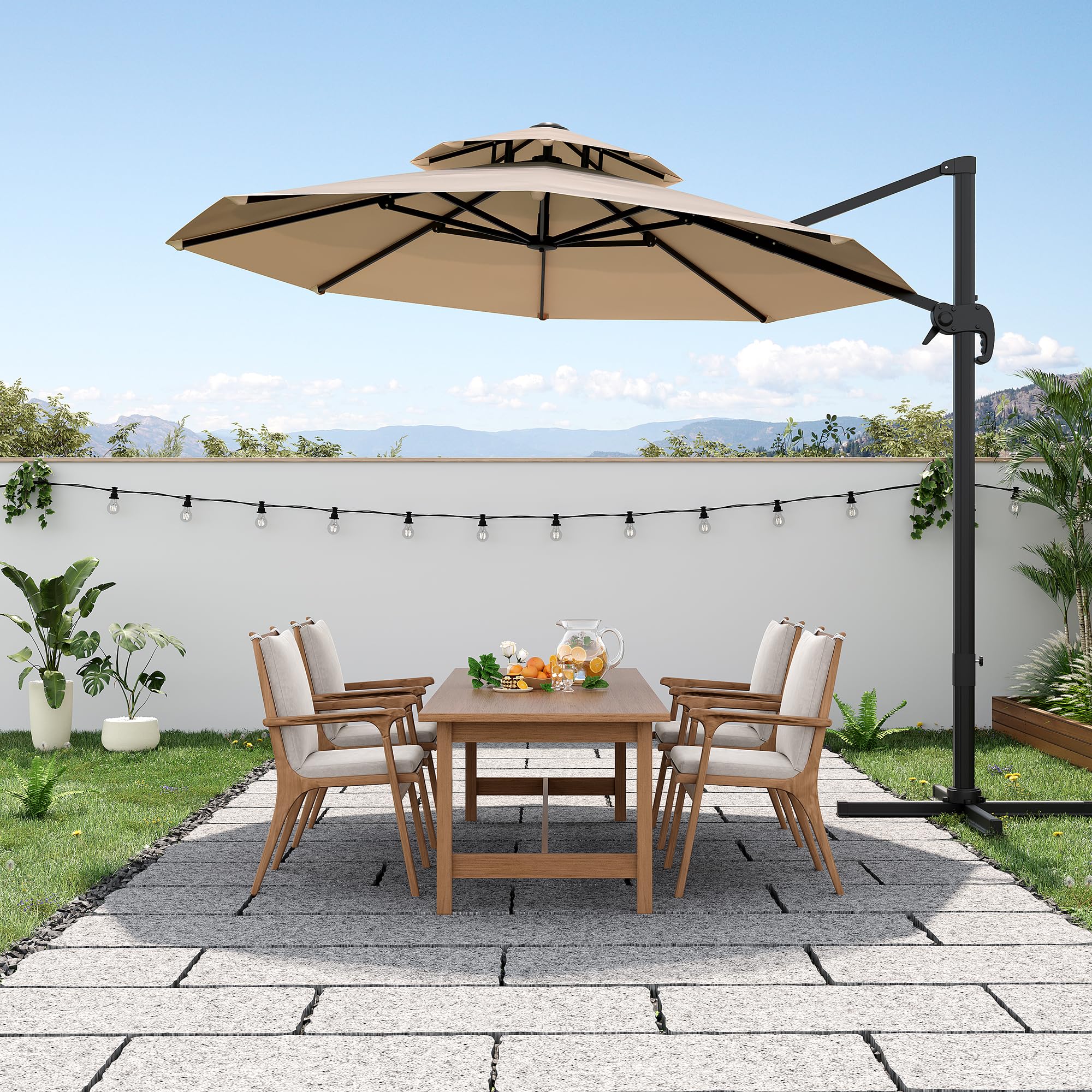 Garvee 10FT Offset Cantilever Patio Umbrella – 360° Rotation, Easy Tilt, UV Protection, Fade-Resistant Polyester – Large Outdoor Sun Shade Parasol for Pool, Deck, Garden, Backyard, Khaki