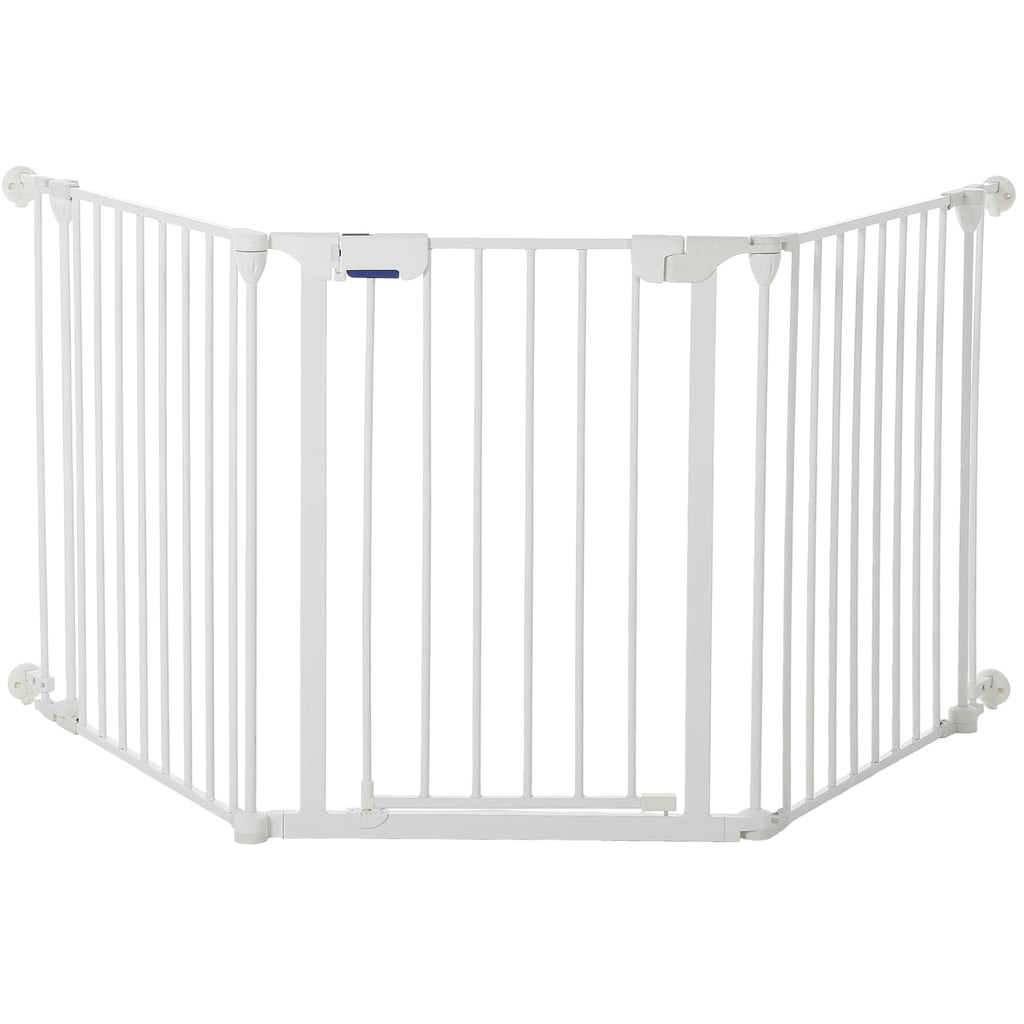Garvee Adjustable Metal Pet Safety Gate, 3-Panel 29" High Collapsible Playpen with Lockable Door, Portable Indoor/Outdoor Barrier for Stairs, Doorways, RV, Camping, Yard, Garden, White