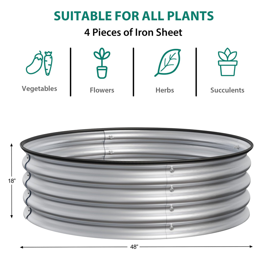 Garvee Round Raised Garden Bed, 4 x 1.5ft Galvanized Raised Boxes with Rust, Corrosion Protection, Easy Assembly, Safe Edge, Metal Garden Bed Kit for Planting Vegetables, Fruits, Flowers