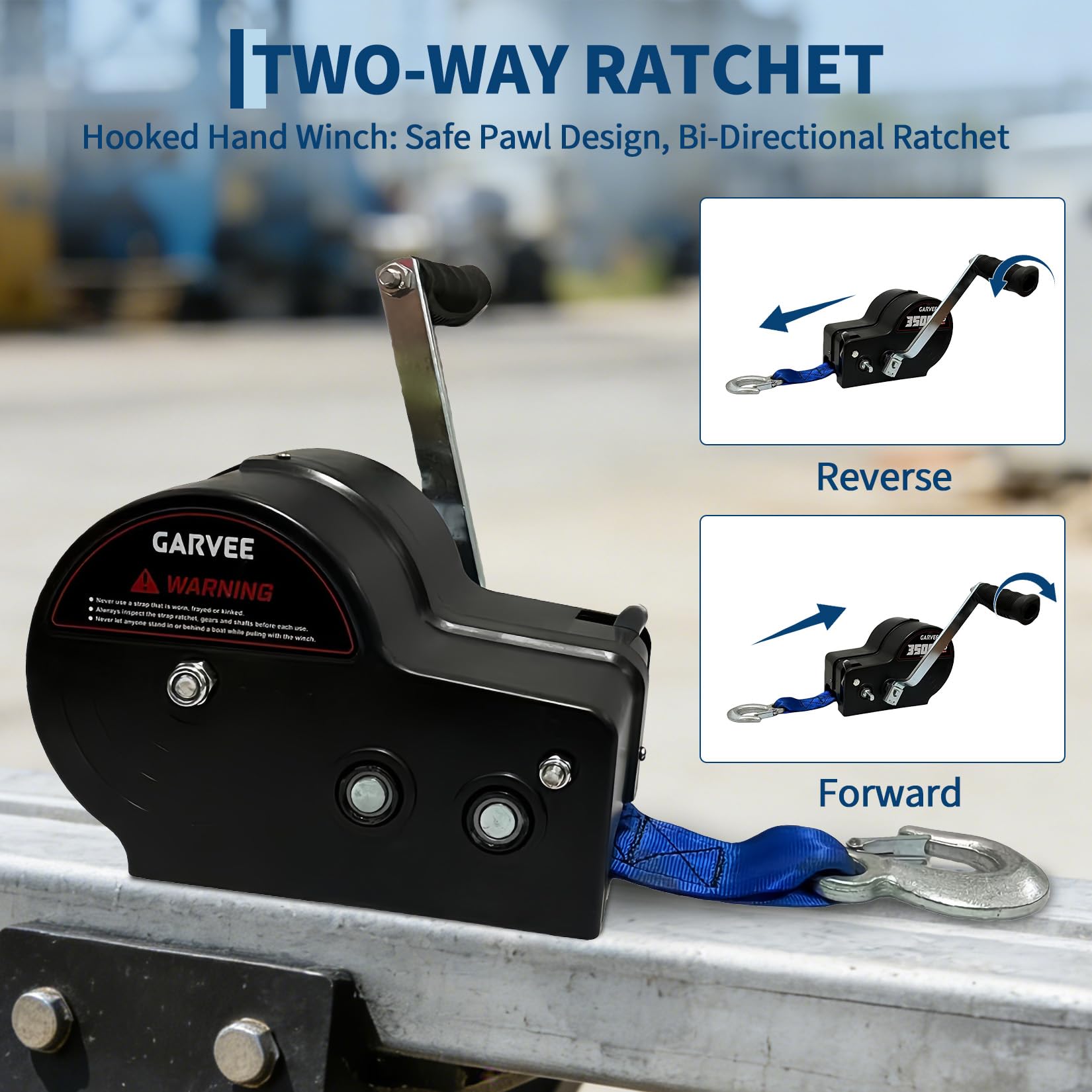 Garvee 3500lbs Heavy Duty Boat Trailer Winch with 33ft Strap, 4:1/8:1 Gear Ratio Hand Winch, Portable Hand Crank Winch for Towing Pulling Boat Trailer Truck RV ATV Jet Ski & Off-Road Recovery, Blue