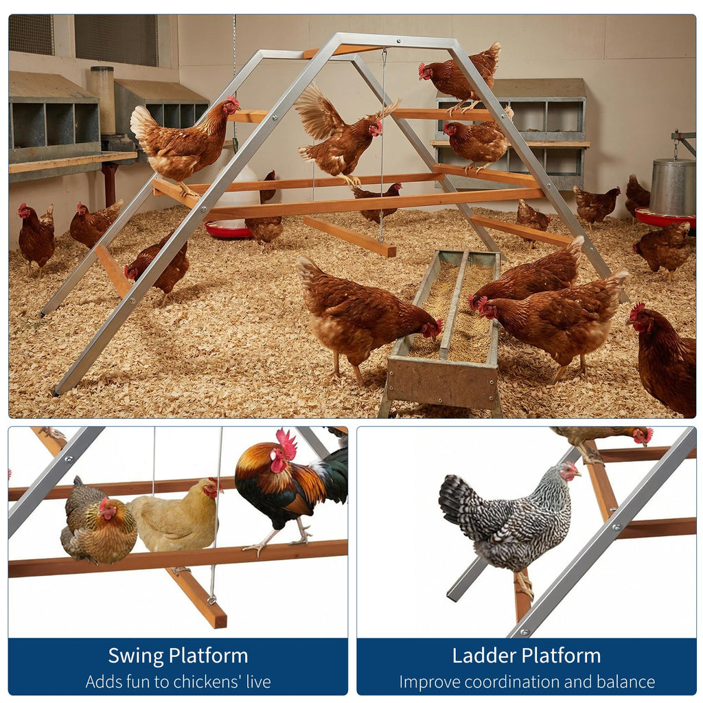 Garvee Chicken Roosting Ladder with Swing - Durable Carbon Steel & Fir Wood - Multi-Level Design & Easy Assembly - Backyard Coop Enrichment
