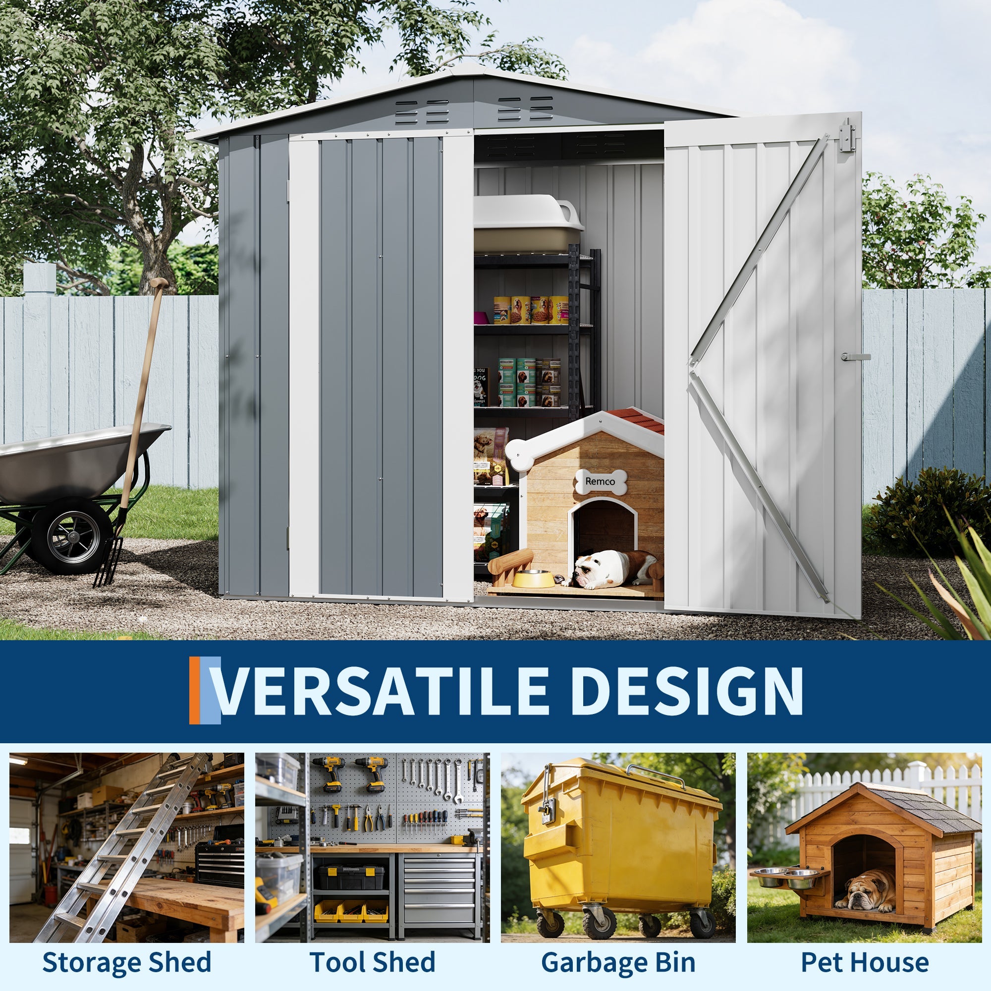 Garvee Weather-Resistant Metal Outdoor Storage Outdoor Storage 6x4 FT – Lockable Double Doors, Vents, Secure Garden Tool Outdoor Storage – Ideal for Lawn Equipment, Patio, Backyard, Yard, Bike – Color: Gray