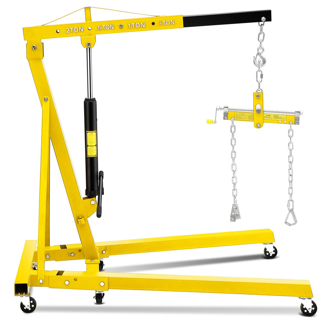 Garvee 2 Ton Hydraulic Engine Hoist with Lever Stabilizer, 4 Adjustable Boom, High-Strength Steel, 6 Swivel Casters, Foldable Design for Auto Repair