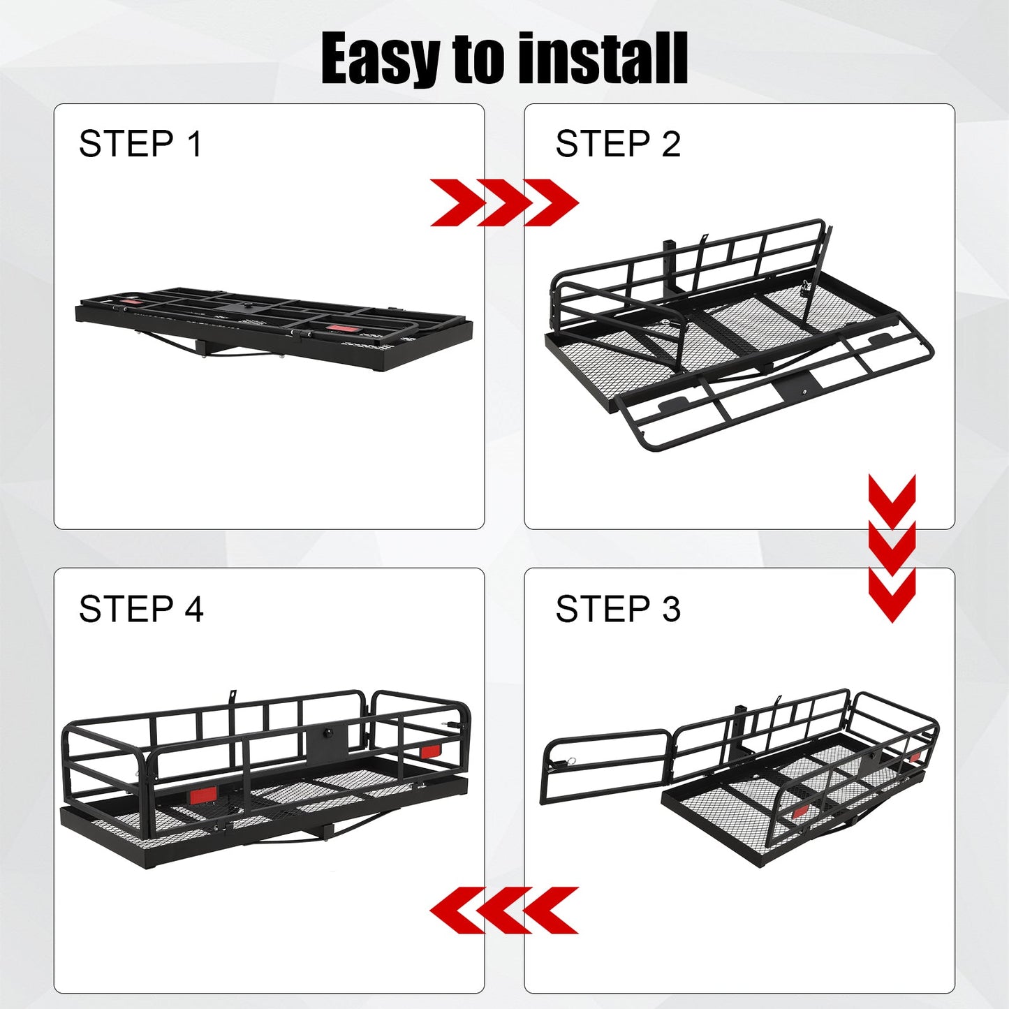 Garvee 500lbs Heavy Duty Collapsible Hitch Cargo Carrier – 60" x 24" x 14.9" Basket Rack with High Side Rails – Fits 2" Receiver for Truck, SUV, RV, Van – Ideal for Camping, Travel, Storage – Black