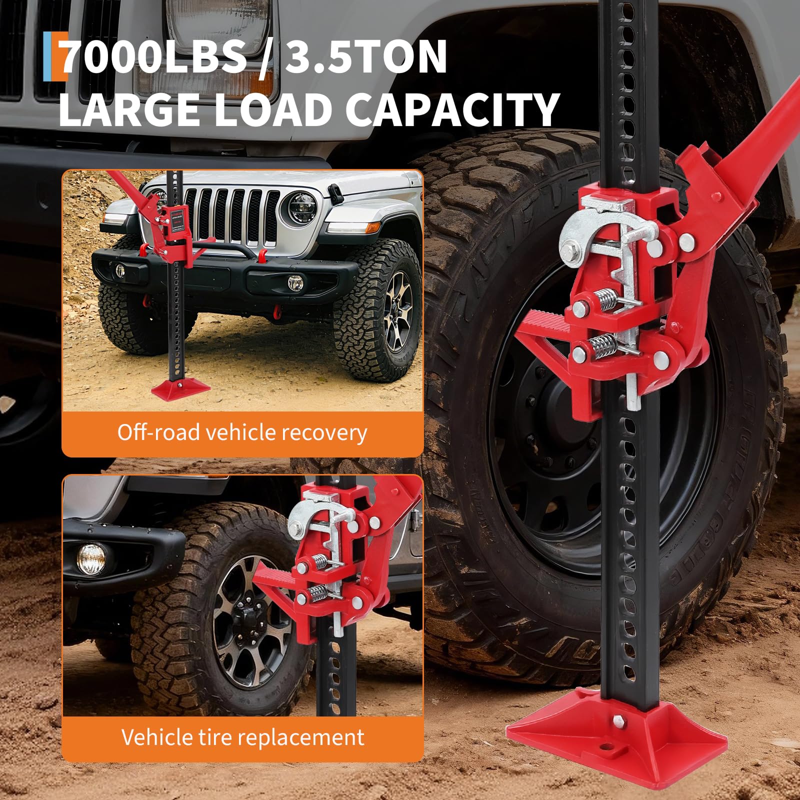 Garvee Farm Jack Utility High Lift 7000 LBS Capacity Adjustable Height 5.12-51.97" Steel Base Off-Road Tractor Truck SUV Recovery
