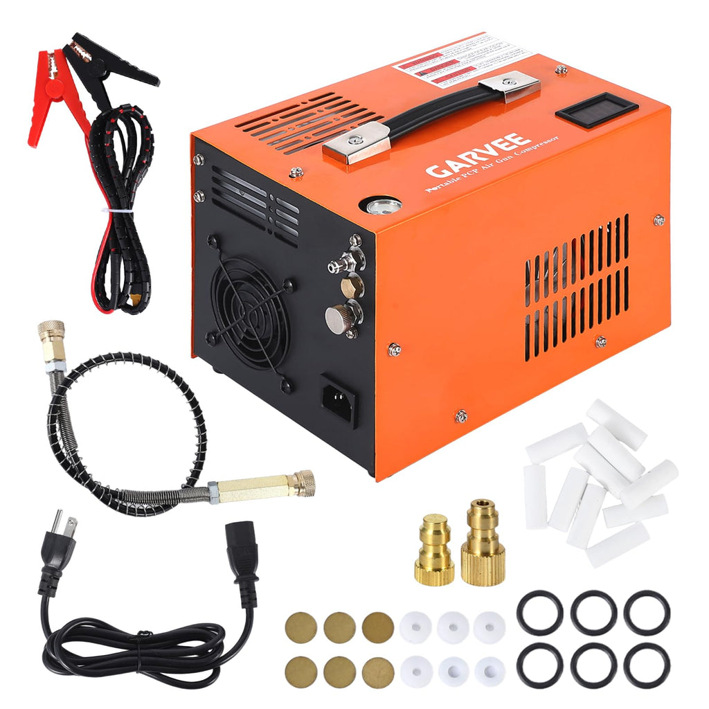 Garvee PCP Air Compressor - 4500PSI/30Mpa, 300W Oil-Free Fast Fill Pump with Built-in Manual Stop, Dual Power (12V DC & 110V/220V AC), Portable Air Pump for Airguns, Air Rifles, Paintball, and HPA Tanks (Compact)