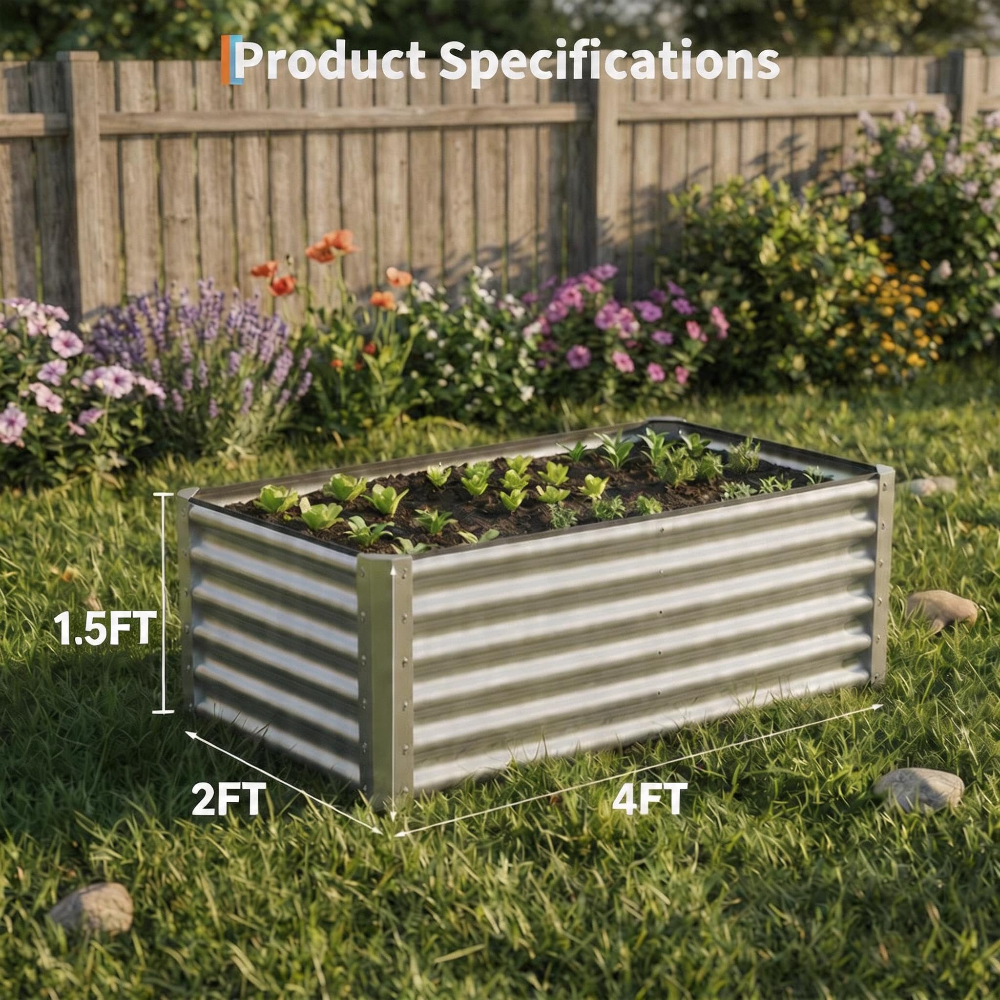 Garvee 2 Pack Tall 4 x 2 Ft Galvanized Steel Raised Garden Bed, Outdoor Above Ground Planter Box for Vegetables and Flowers, Metal Raised Bed for Gardening
