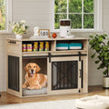 Garvee 44.5 Inch Large Dog Crate Furniture with 2 Storage Self, Wooden Dog Kennel Furniture As End Table, Decorative Pet Cage Dog House Indoor for Medium/Large Dogs, Chew-Proof, Gray