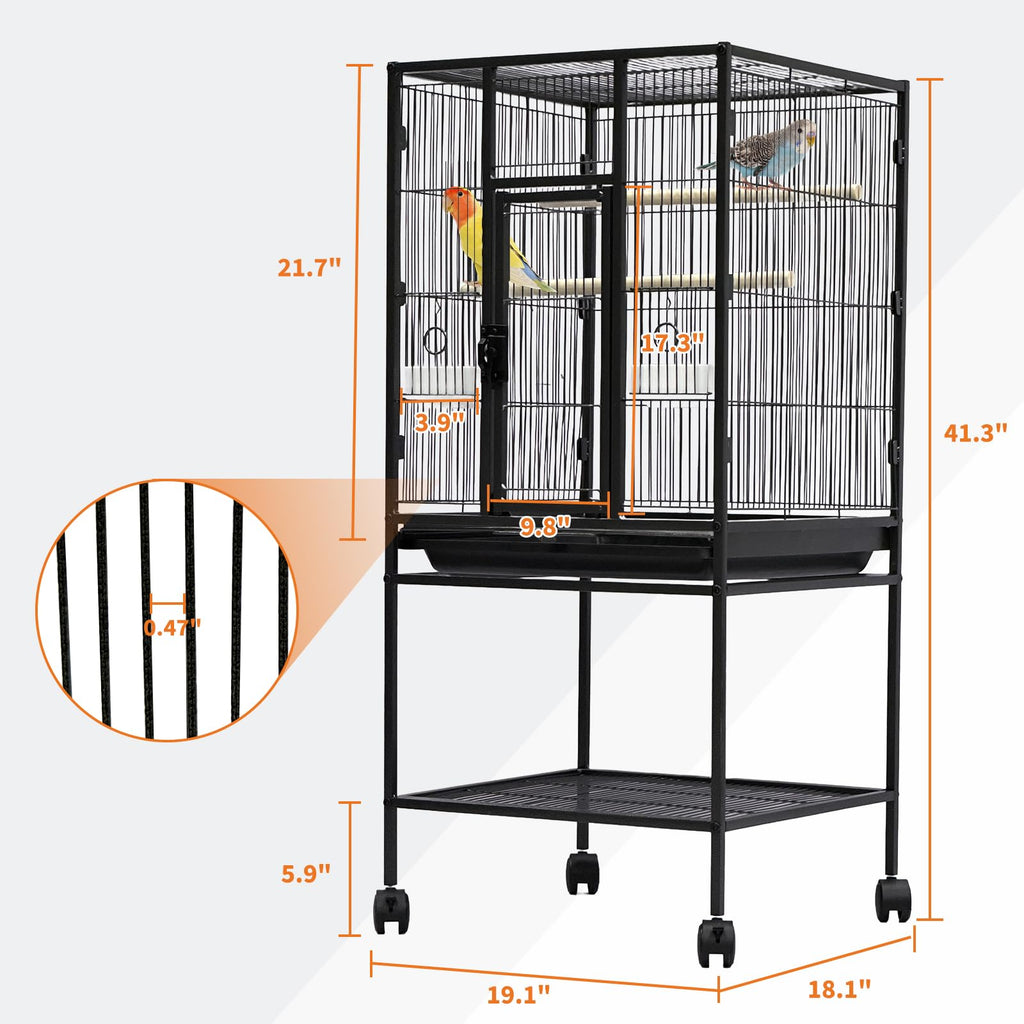 Garvee Large Bird Cage, 40.5"H Big Bird Cage with Stand for Parakeets Parrots Conures Lovebird Cockatiel Black