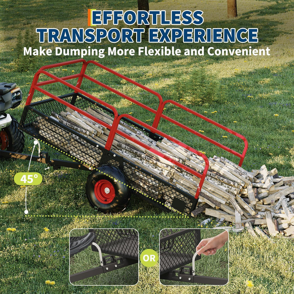 Garvee Tow Behind Dump Cart, 1600 lbs 22 Cu Ft Heavy Duty Steel ATV UTV Garden Trailer with Removable Sides, 45° Quick Dump & 16 in All-Terrain Tires for Lawn Mower, Tractor & Yard Work