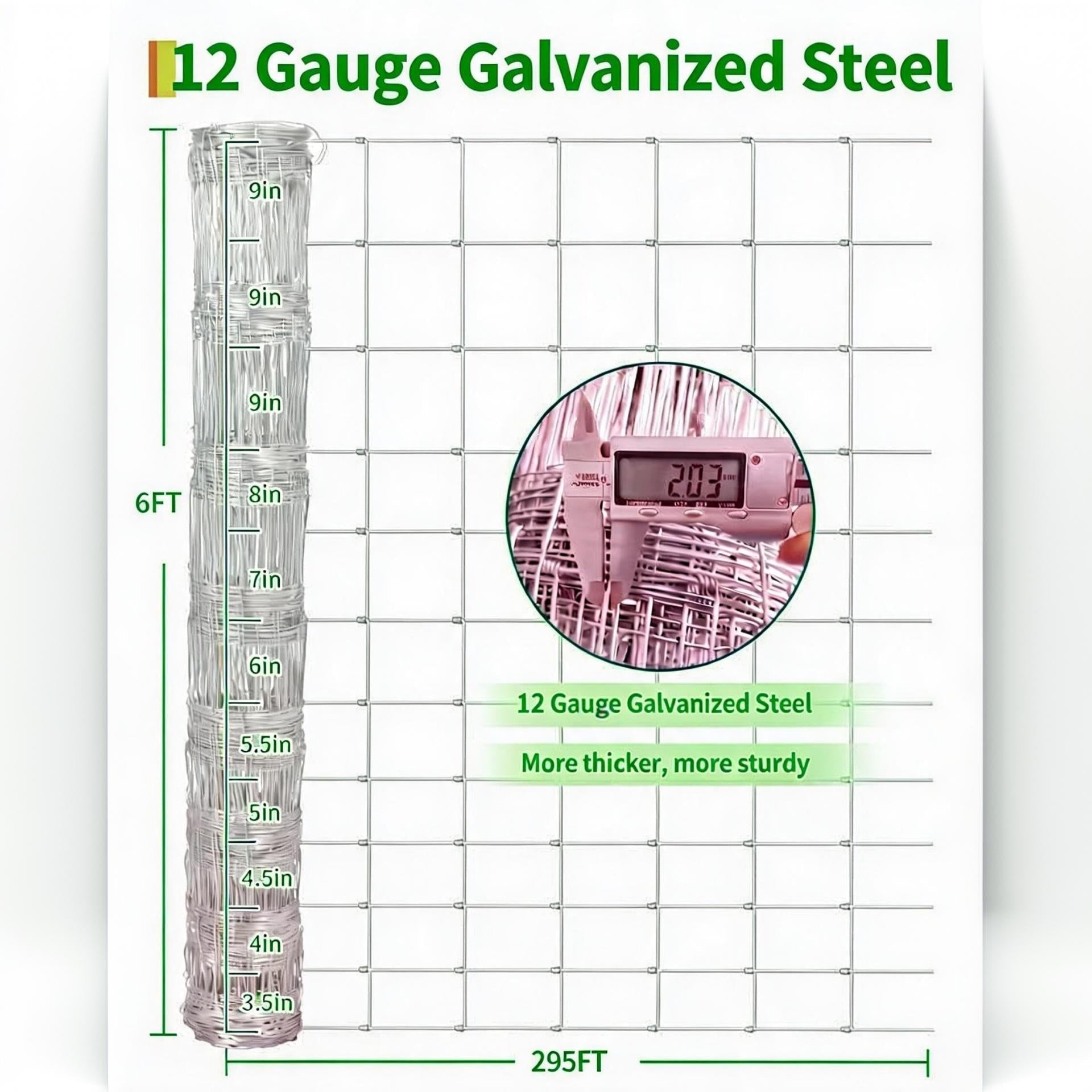 Garvee Heavy Duty 12 Gauge Livestock Fence, 6' × 295' Galvanized Field Fencing for Cattle and Goats