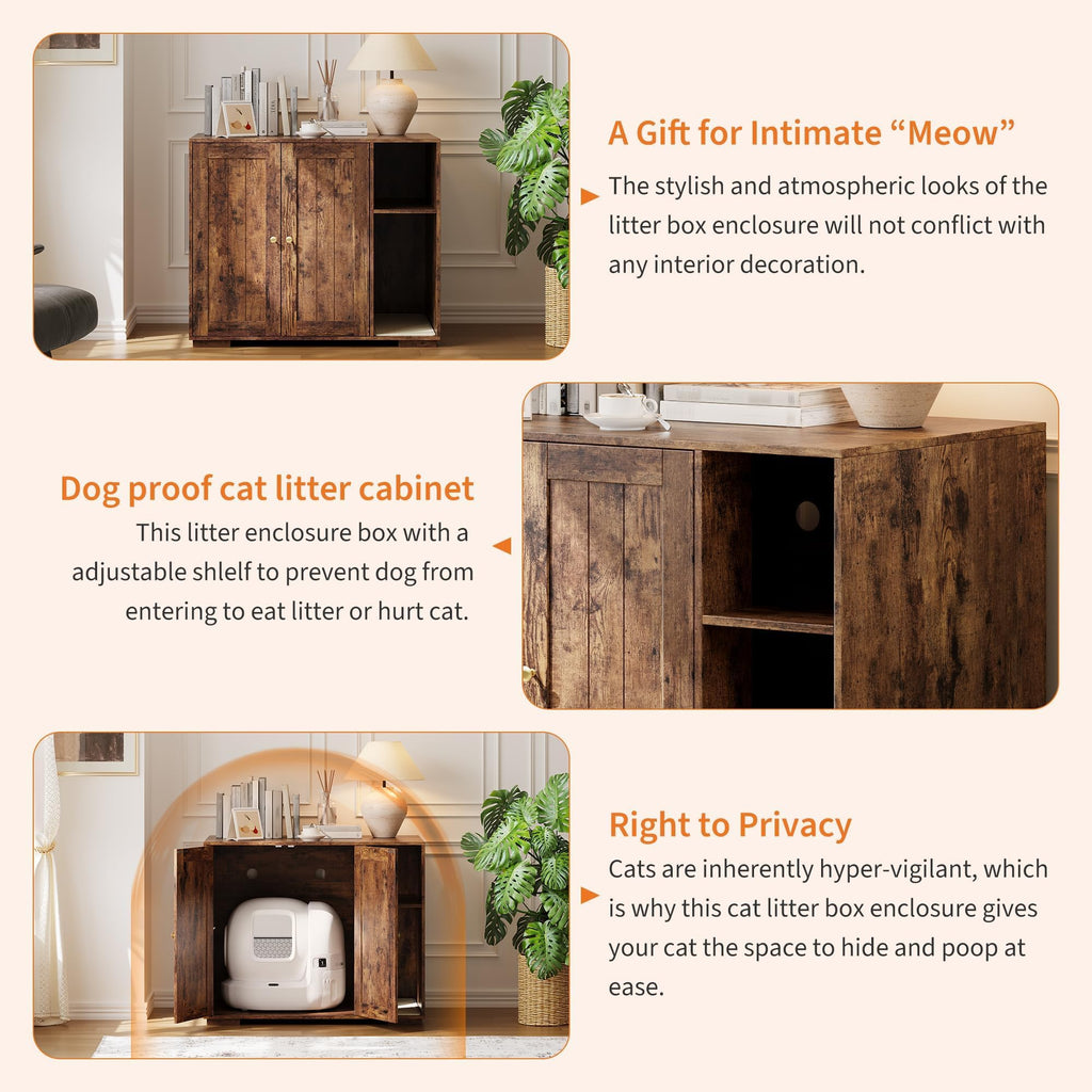 Garvee Extra Large Cat Litter Box Furniture Enclosure with Power Outlet, Dog Proof Privacy, Odor Control, Eco-Friendly Wood, Storage Shelves, Indoor Home