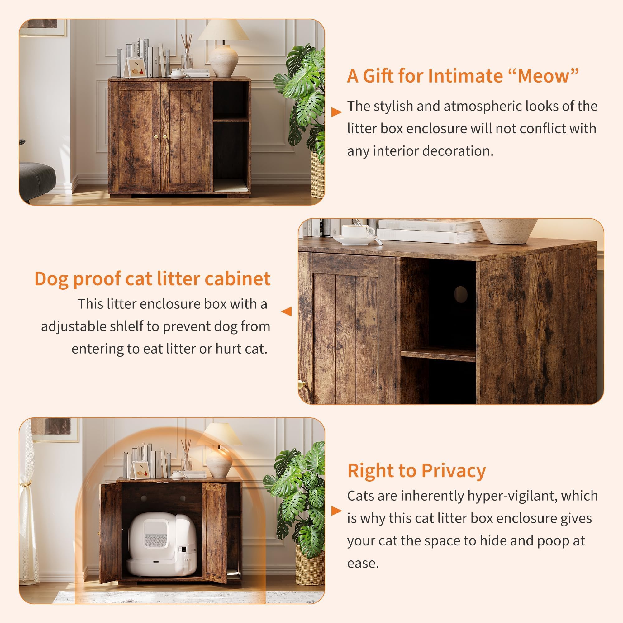Garvee Extra Large Cat Litter Box Furniture Enclosure with Power Outlet, Dog Proof Privacy, Odor Control, Eco-Friendly Wood, Storage Shelves, Indoor Home