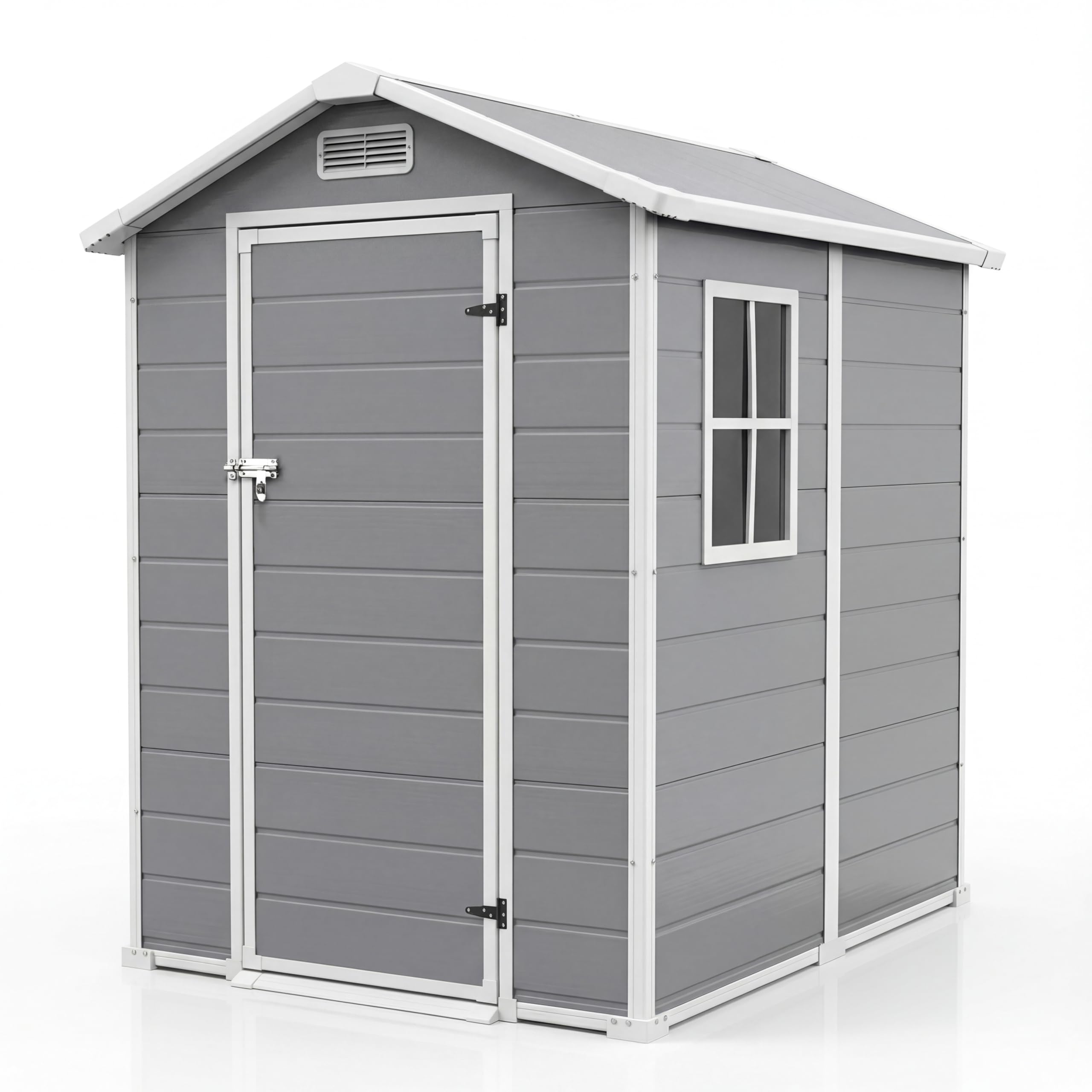Garvee Durable Waterproof Resin Outdoor Storage Outdoor Storage with Floor – 4x6 FT, Window, Sloped Roof, Lockable Door, Easy Assembly – Perfect for Patio, Backyard, Lawn Mower, Bike & Tool Storage – Light Gray