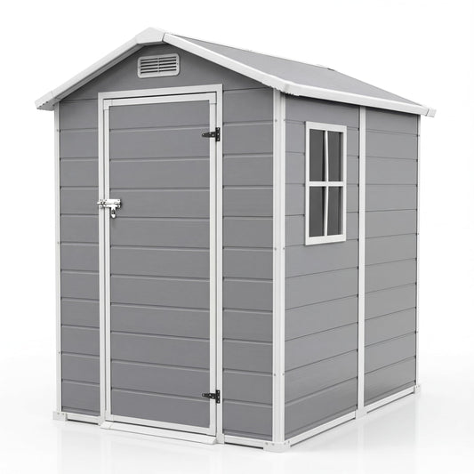 Garvee Durable Waterproof Resin Outdoor Storage Outdoor Storage with Floor – 4x6 FT, Window, Sloped Roof, Lockable Door, Easy Assembly – Perfect for Patio, Backyard, Lawn Mower, Bike & Tool Storage – Light Gray