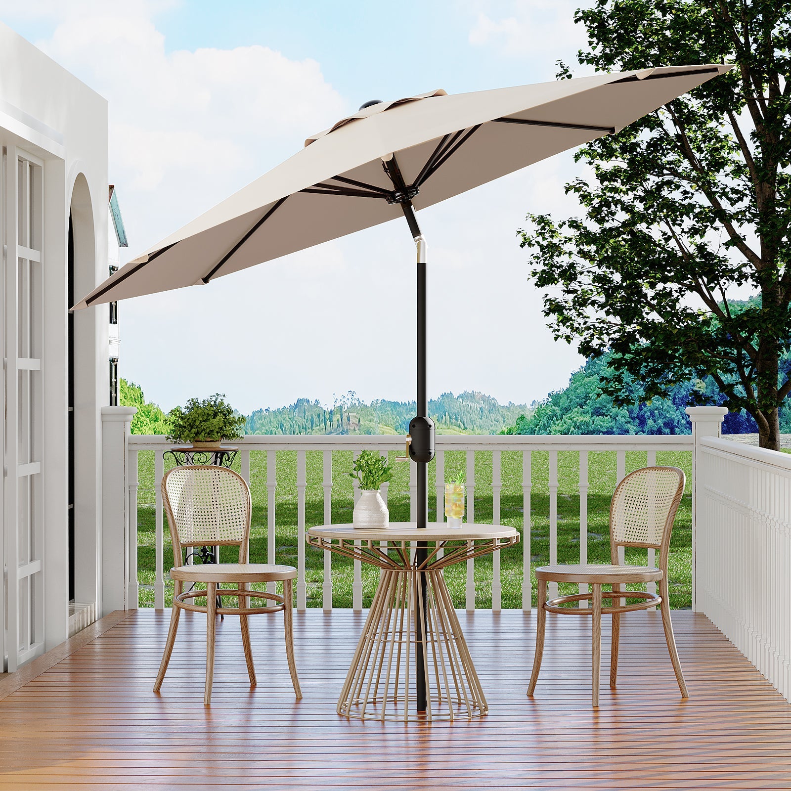 Garvee 9 ft Outdoor Patio Umbrella with 8 Sturdy Ribs, Crank Lift, Push-Button Tilt & UV-Resistant Waterproof Canopy for Pool, Deck, Yard & Garden, Light Beige