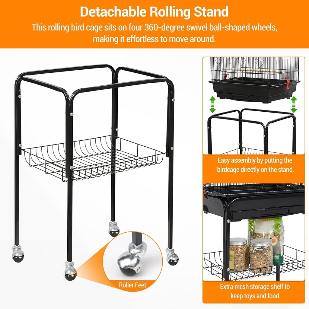 Garvee 59.5Inch Large Bird Cage, Metal Parakeet Cage with Rolling Stand, Parrot Cage, Feed Bowls for Parakeets, Cockatiel, Conures, Cockatoo