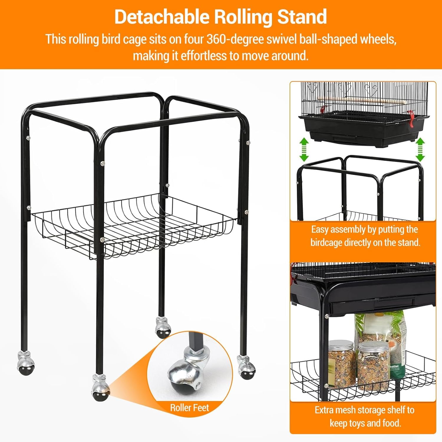 Garvee 59.5Inch Large Bird Cage, Metal Parakeet Cage with Rolling Stand, Parrot Cage, Feed Bowls for Parakeets, Cockatiel, Conures, Cockatoo