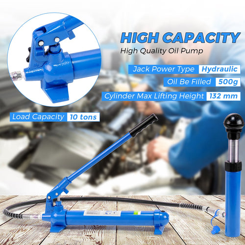 Garvee 10 Ton Porta Power Hydraulic Jack Kit, Multifunctional Hydraulic Jack with 4.6ft (1.4m) Oil Hose, Auto Body Frame Repair Kit, Storage Case, 22,000 lbs Capacity for Car Repair, Truck, and Garage, Blue
