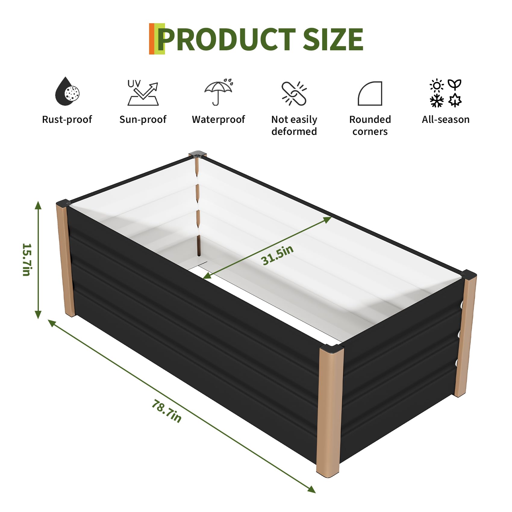 Garvee 6.5' × 2.6' × 1.3' Aluminum Raised Garden Bed, Heavy Duty Deep Planter Box for Vegetables & Flowers, Gray