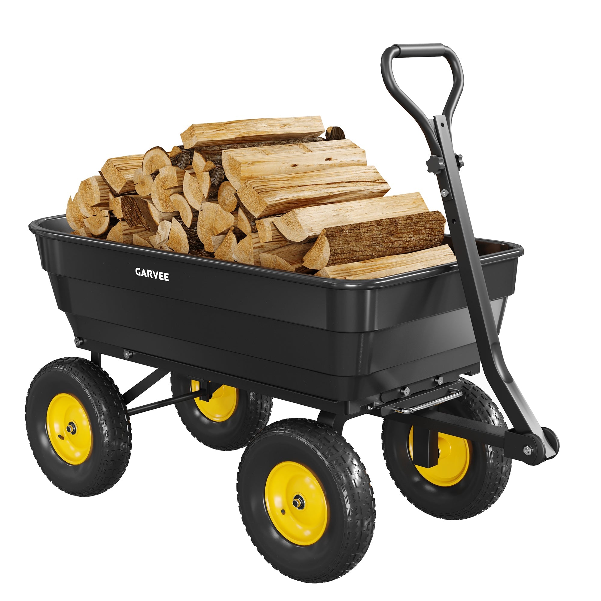 Garvee 1200 lb Heavy-Duty Poly Garden Dump Cart, Utility Wagon with 13" No-Flat All-Terrain Tires, Quick-Release Dump System, Convertible Tow Handle & Reinforced Steel Frame for Yard, Soil, Mulch & Landscaping, Black/Yellow