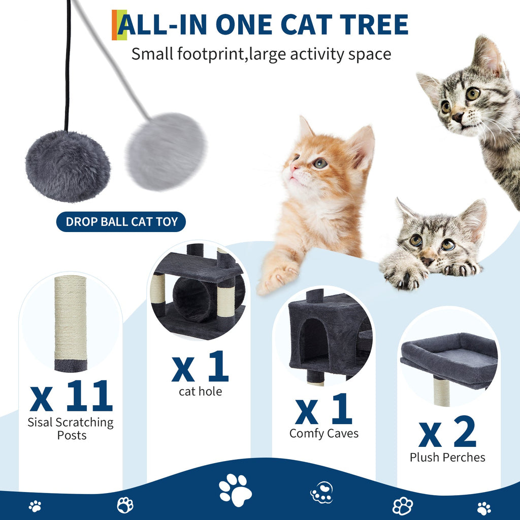 Garvee Multi-Level Cat Tree with Condo, 74" Tall Cat Tower with 11 Scratching Posts, Hammock, Tunnel, Large Top Perches & Anti-tip Kit, Indoor Cat Furniture for Large Cats, Dark Gray