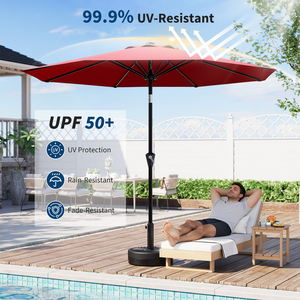 Garvee 10FT Red Patio Umbrella for Outdoor Table – UV Protection, Waterproof Market Umbrella, Smooth Crank Lift, Push Button Tilt, 8 Sturdy Ribs – For Deck, Pool, Garden, Yard