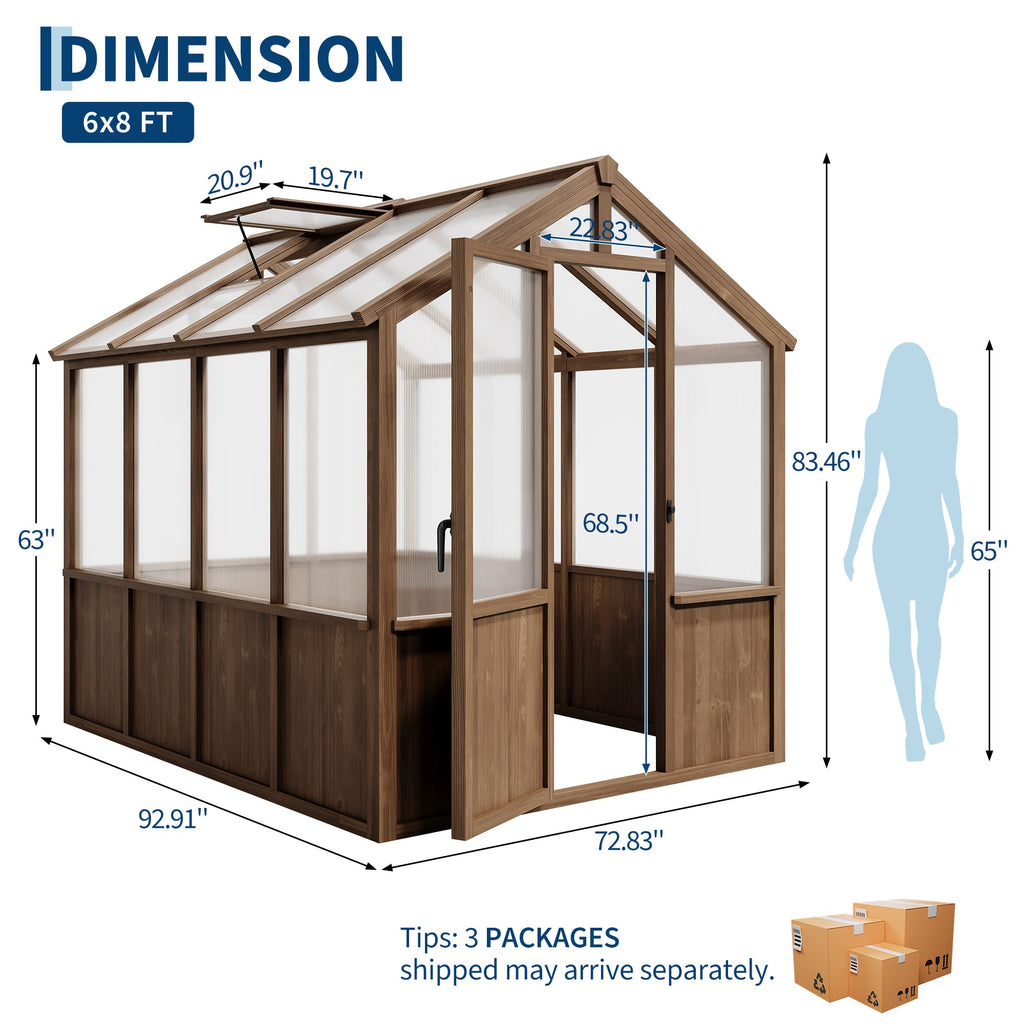 Garvee Spacious 6x8 FT Walk-In Wooden Greenhouse for Outdoors – Heavy Duty Spruce Frame, Durable PC Panels, Adjustable Roof Vents, Lockable Door – Outdoor Storage for Garden, Patio, Lawn – 6x8 Vintage Color