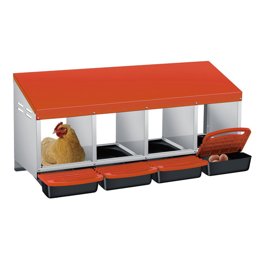 Garvee Chicken Nesting Boxes, 4 Hole Metal Wall Mount Roll Away Nest with Removable Trays and Roll Out Egg Collection for Chicken Coop