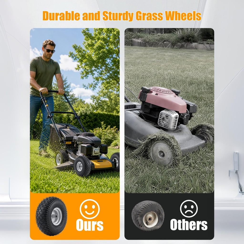 Garvee Flat Free Sturdy Lawn Mower Tire - 15x6.00-6 Heavy Duty 500 lbs Load - Puncture-Proof Polyurethane, Multiple Precision Ball Bearings, Centered Hub - Zero Turn Front Replacement Wheel for Outdoor Power Equipment, Easy Install - 2 Pack (15×6.00-6)