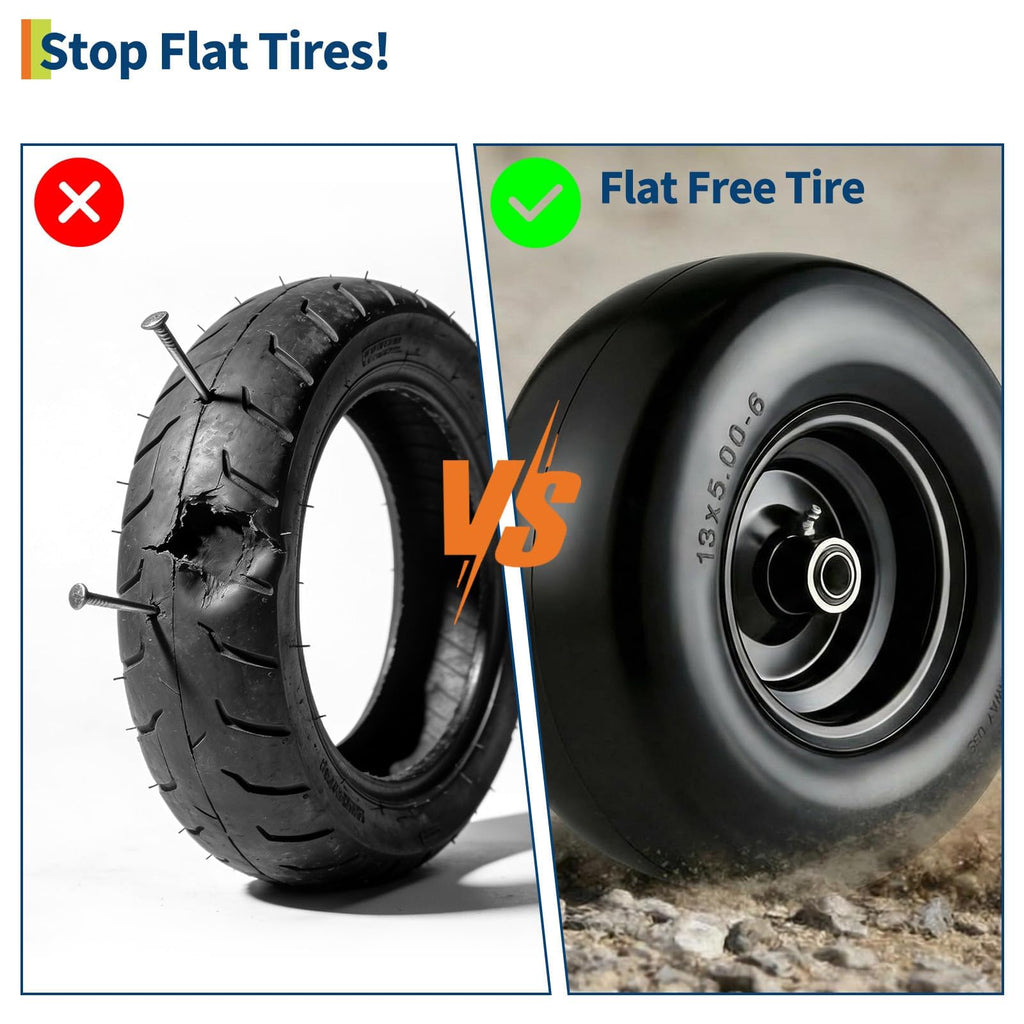 Garvee 13X5.00-6 Flat Free Golf Cart Tire and Wheel Set - Polyurethane, Heavy Duty 353 lbs Capacity, Steel Rim, Multiple Bushings, Lawn Mowers & Utility Carts