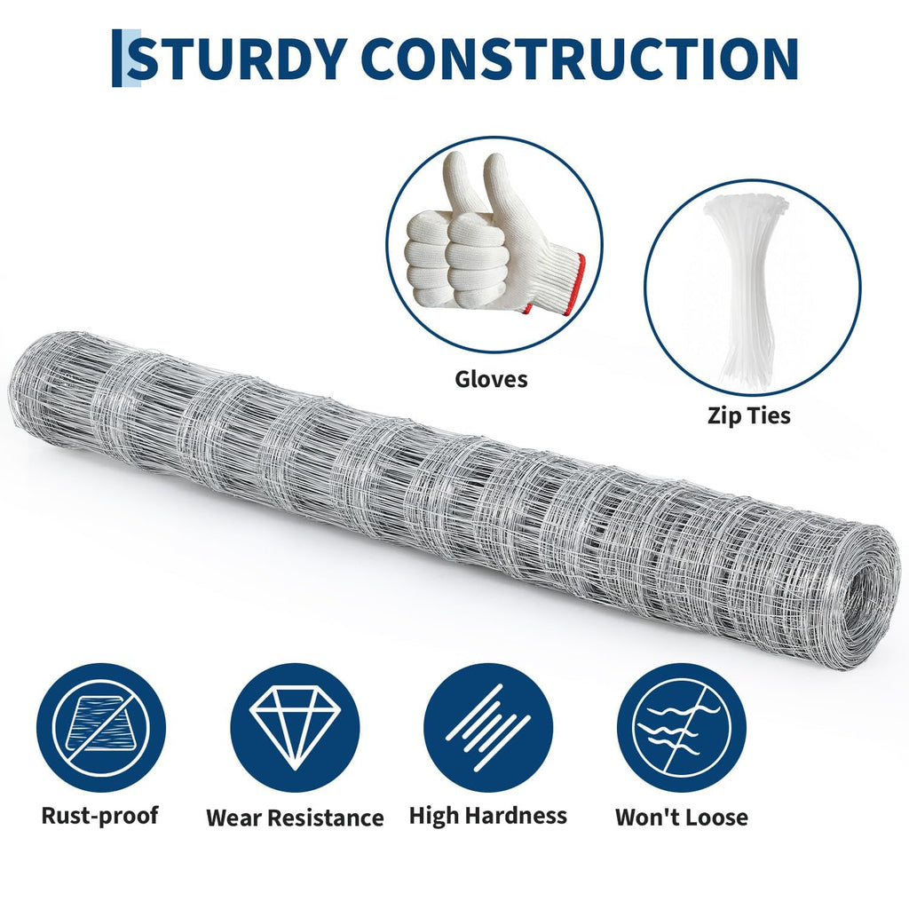 Garvee Cattle Farm Fence 6x328FT Heavy-Duty Galvanized Wire Rustproof Twisted Weave Reinforced Joints Multi-Animal Yard Protection