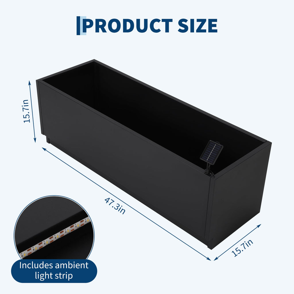 Garvee LED Metal Raised Garden Bed Planter Box – Snap-On Assembly, Exterior Light Strips, Waterproof Controller, Drainage Holes, Decorative Outdoor Flower & Vegetable Container – Black, 120x40x40cm