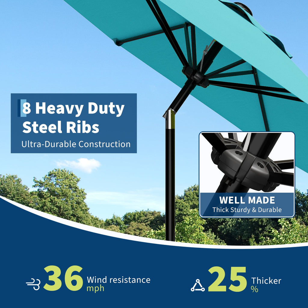 Garvee 9FT Sky Blue Patio Umbrella for Outdoor Table - Market Parasol with Crank Lift, Push Button Tilt, UV Protection Waterproof Canopy, 8 Sturdy Iron Ribs, Wind Resistant, Sun Shade for Pool, Deck, Garden, Yard