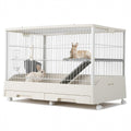 Garvee Small Animal Cage, Durable Large Rabbit Hutch, 33“ Small Animal Cage with 2 Removable Tray, Ramp, 6 Casters, Water & Hay Feeder, Indoor & Out Door Use for Rabbit, Hamster