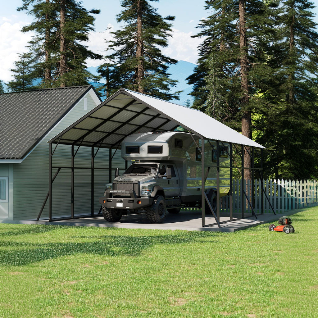 Garvee Metal Carport 20×25 ft, 173" High-Clearance 120° Vertical Roof, 19-Gauge Steel Frame for 2 Cars RV Tractor Shelter