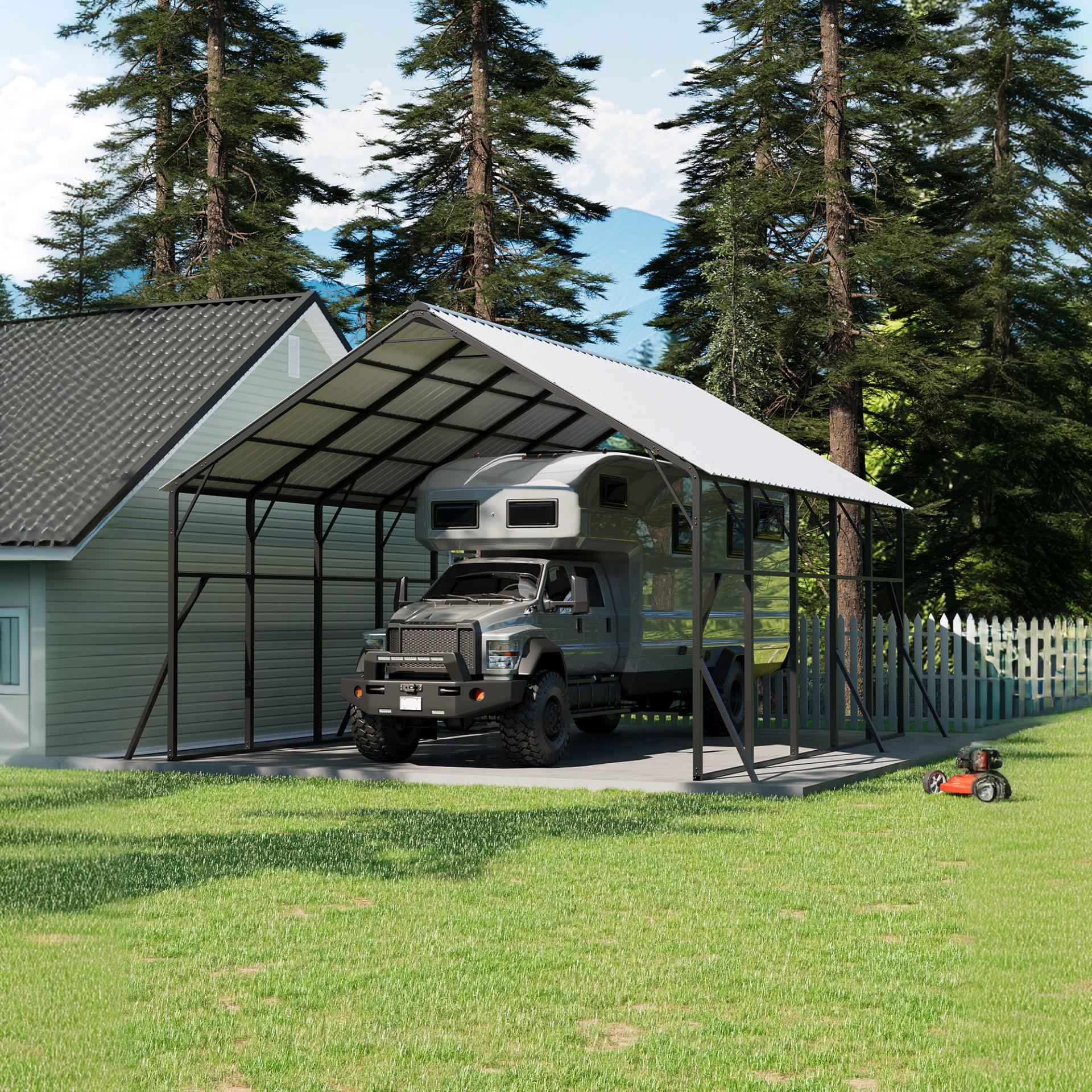 Garvee Metal Carport 20×25 ft, 173" High-Clearance 120° Vertical Roof, 19-Gauge Steel Frame for 2 Cars RV Tractor Shelter
