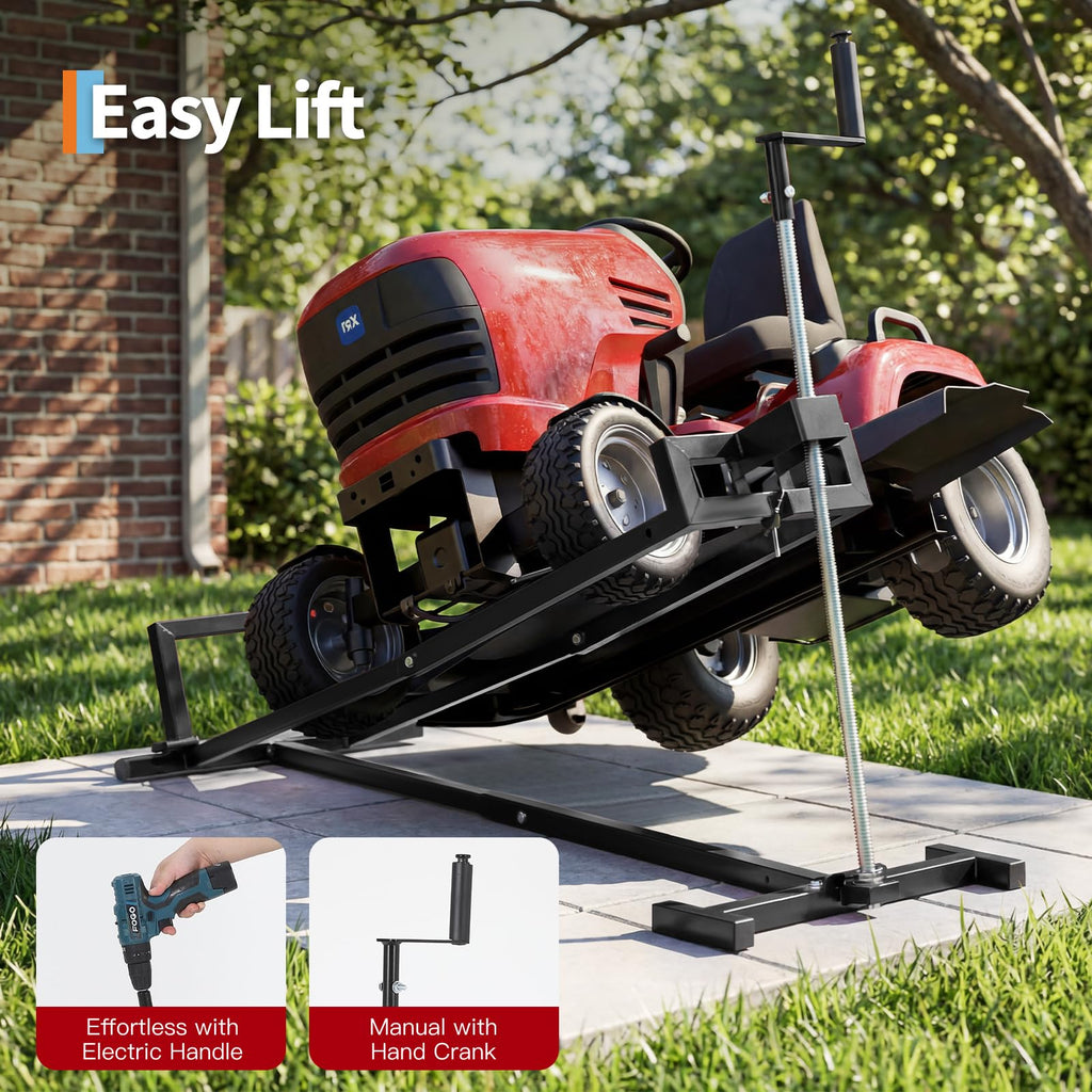 Garvee 880 lb Heavy Duty Lawn Tractor Lift Jack - Telescoping Collapsible Mower Maintenance Stand for Zero Turn Mowers, ATVs & Riding Tractors, Power Drill Compatible, Black