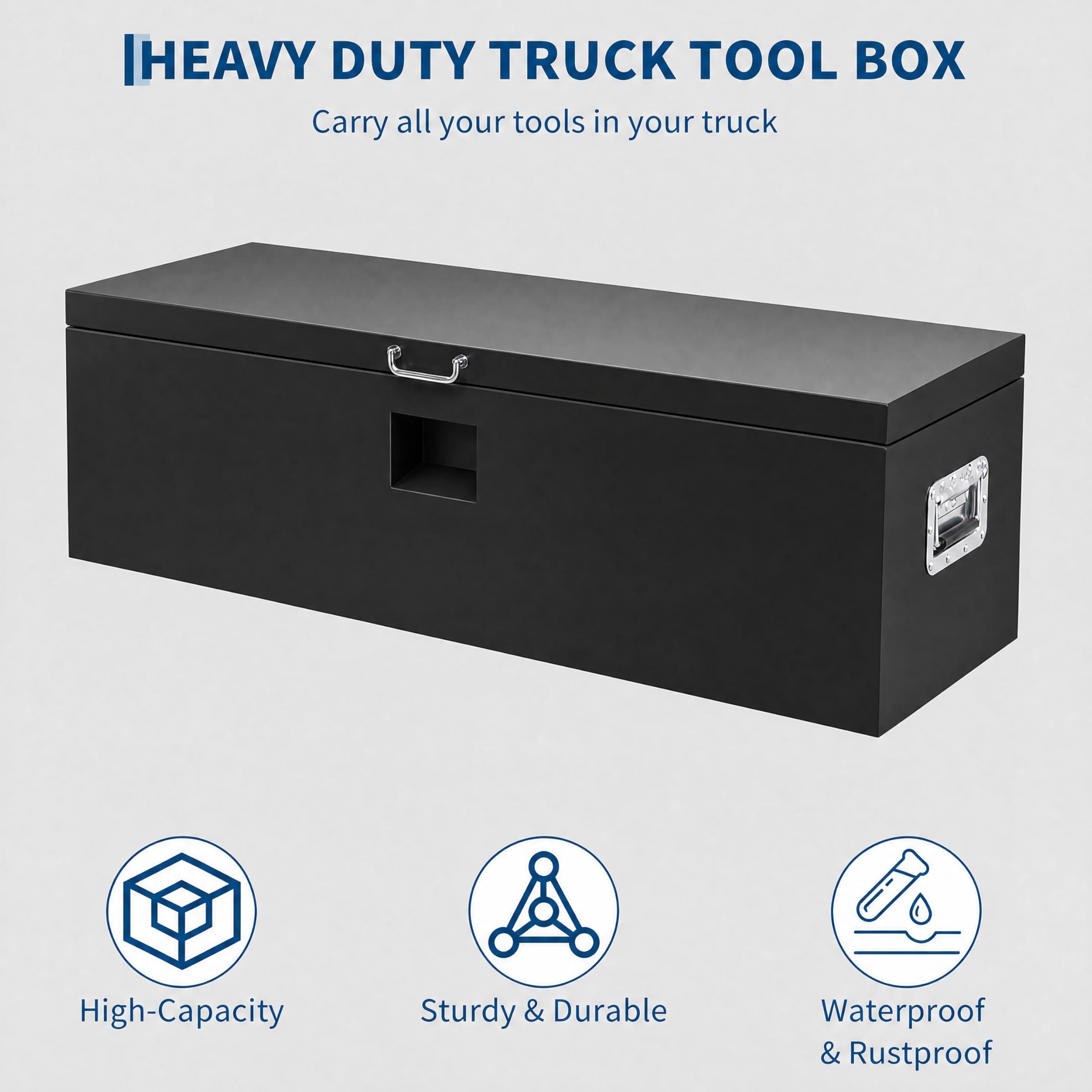 Garvee 24"X16"X14" Heavy Duty Lockable Steel Truck Bed Tool Box – Dual Lids, Weatherproof Powder-Coated, Gas Struts, Front & Side Handles – Secure Storage for Pickup, RV, Trailer, Black