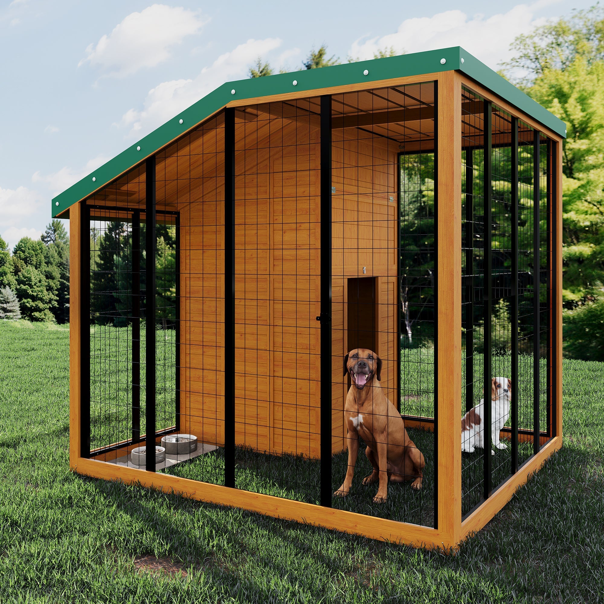 Garvee Large Outdoor Cedar Wood Dog House, Weatherproof Dog Kennel with Roof, Rear Door, Secure Lock & Built-in Storage Outdoor Safe Pet Shelter for Medium to Large Dogs, Wood