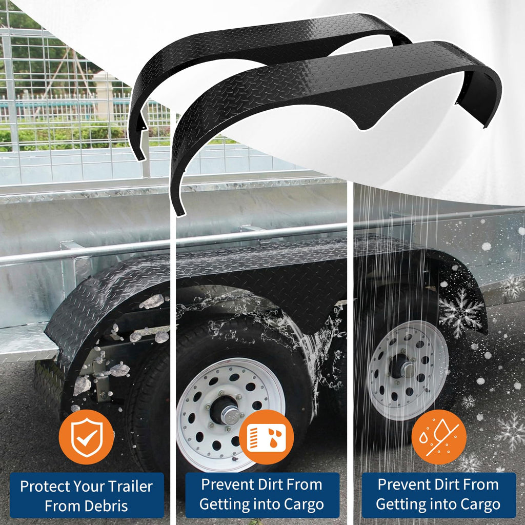Garvee Double Axle Trailer Fenders for 13-15" Wheels, Heavy Duty Plate Steel, Electrophoretic Coating, Weldable, Fits Enclosed & Teardrop Trailers