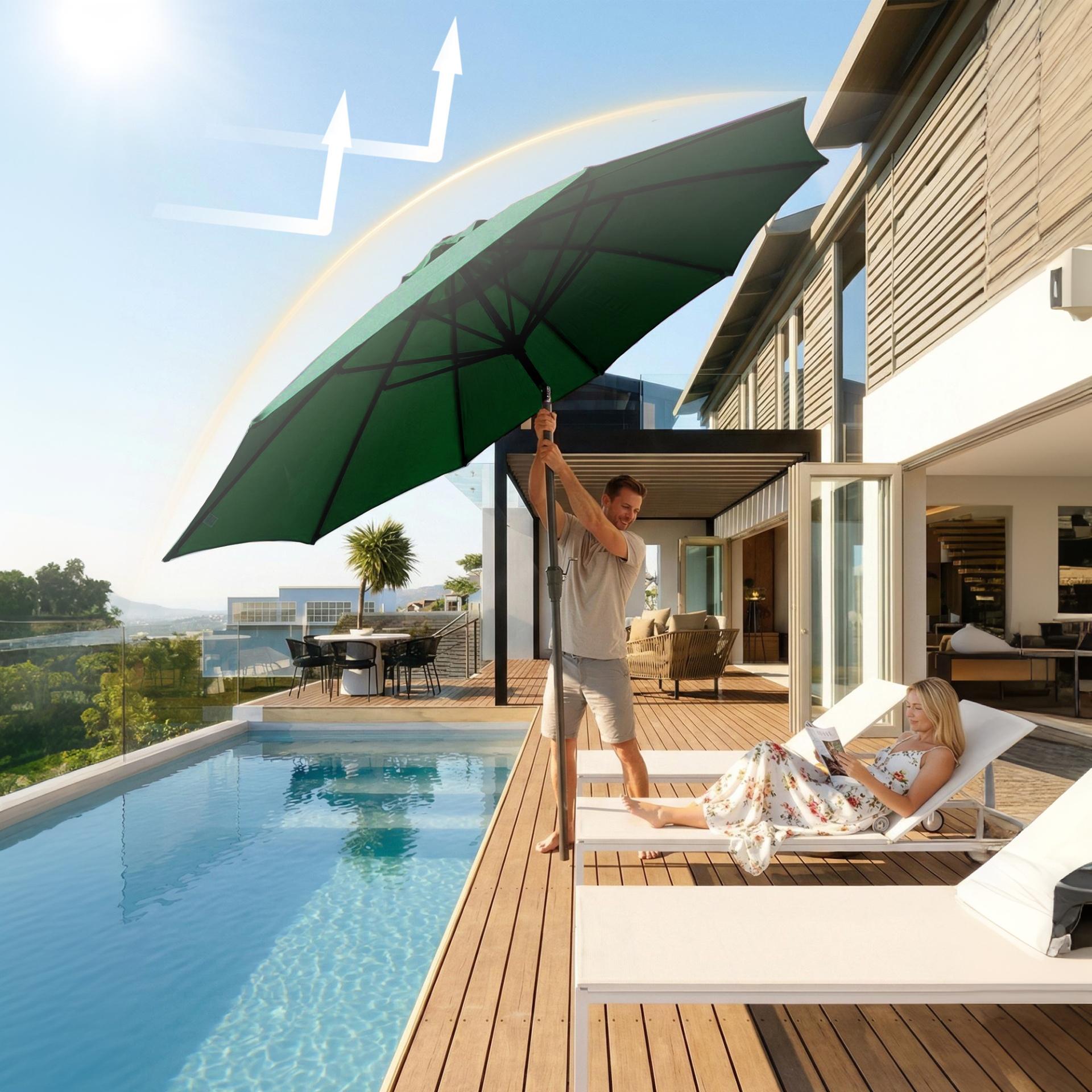 Garvee 9FT Outdoor Patio Umbrella, Outdoor Table Umbrella with Push Button Tilt and Crank, Market Umbrella with 8 Sturdy Ribs, UV Protection Waterproof for Garden Backyard Deck Pool, Dark Green