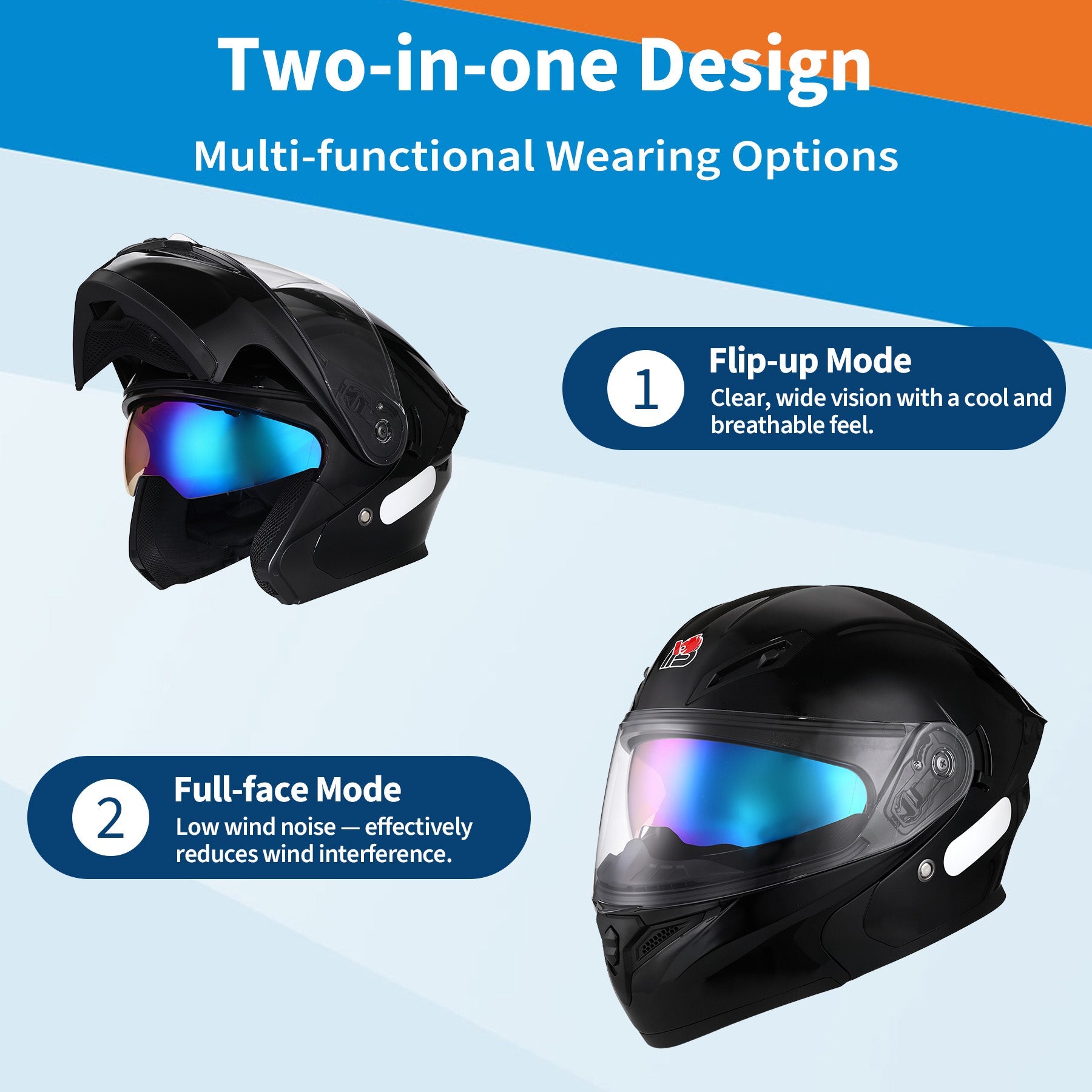 Garvee Full Face Motorcycle Helmet Dual Visor - DOT ABS Shell Adult Motorcycle Helmet for Men Women Off Road Street Bike Motocross ATV, Gloss Black, XXL