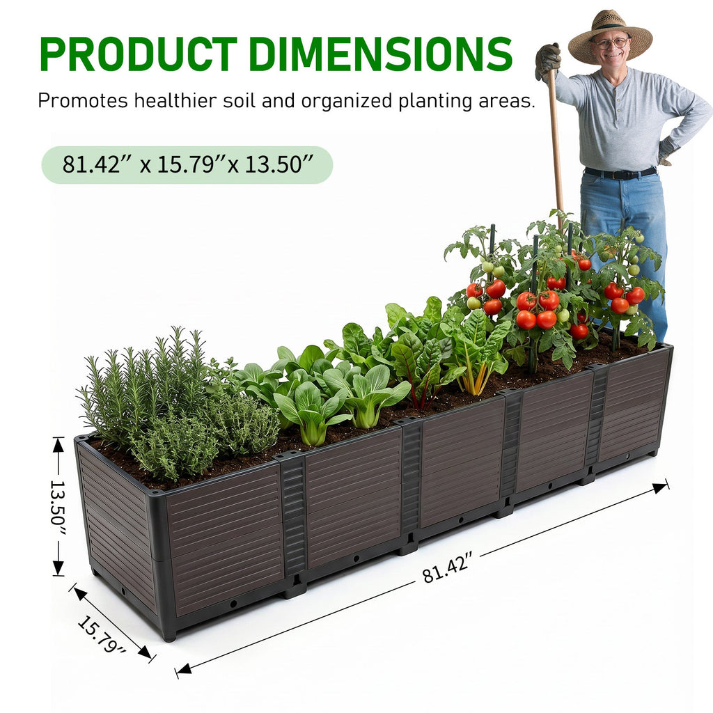 Garvee Modular Raised Garden Bed for Patio and Balcony, 5-Unit PP Self-Watering Planter with Legs and Drainage Plugs, Black and Brown