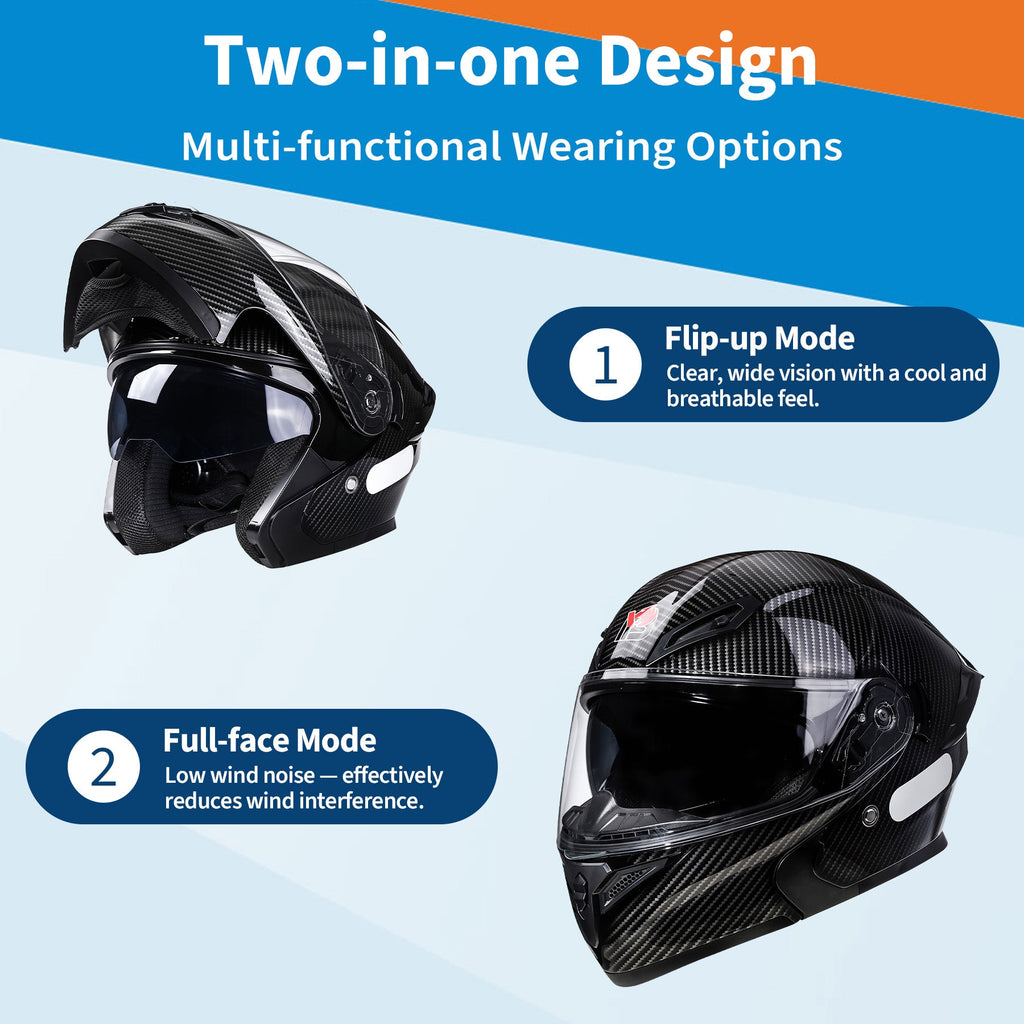 Garvee Full Face Motorcycle Helmet Dual Visor - DOT ABS Shell Adult Motorcycle Helmet for Men Women Off Road Street Bike Motocross ATV,Carbon Black, XL