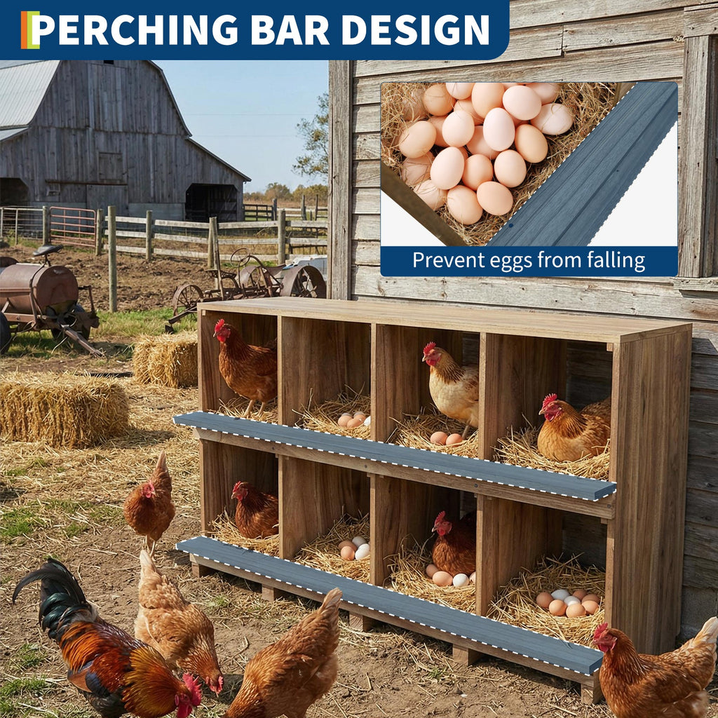 Garvee Chicken Nesting Box, 8 Compartment Wooden Nesting Boxes for Chickens, Floor Stand/Wall Mount Roosting Boxes with Perches for Chickens, Hens, Ducks, Backyard and Farms