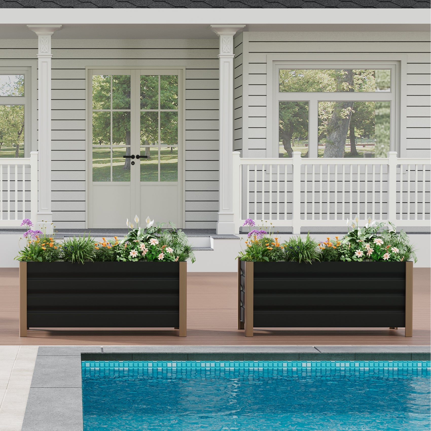 Garvee 2' × 1.3' × 1.5' Aluminum Raised Garden Bed, Deep Planter Box with Drainage Holes, Gray