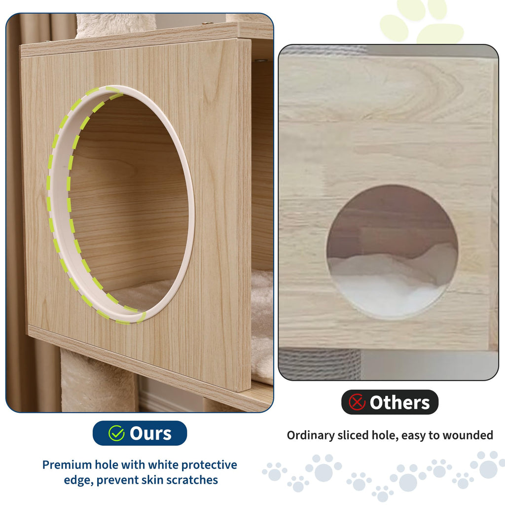 Garvee 66.9-Inch Cat Tree Tower with Litter Box Enclosure, Multi-Level Cat Furniture Featuring Hammock and Washable Cushions, Indoor Cat Tower for Play, Rest, and Privacy, Wood Color