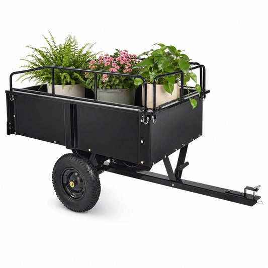 Garvee Tow-Behind Dump Cart for ATV, UTV and Lawn Tractor, 750 lbs Capacity, 15 Cu. Ft. Steel Trailer with Removable Sides and All-Terrain Tires