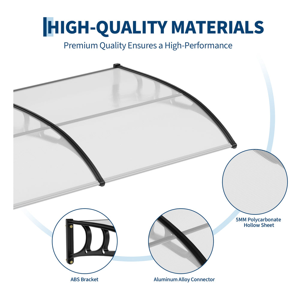 Garvee Clear Polycarbonate Outdoor Door Awning Canopy - 40"x80"- UV, Rain, Snow, Sun Protection - Sturdy Plastic Steel Bracket - Home Window & Entrance Shelter - Transparent Color